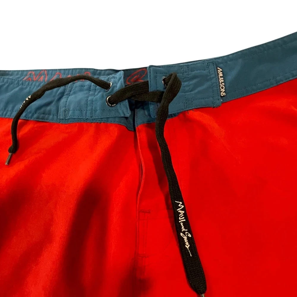 Maui and Sons Red Teal Board Shorts Swim Trunks Mens Size 32 Surf Beach Pool